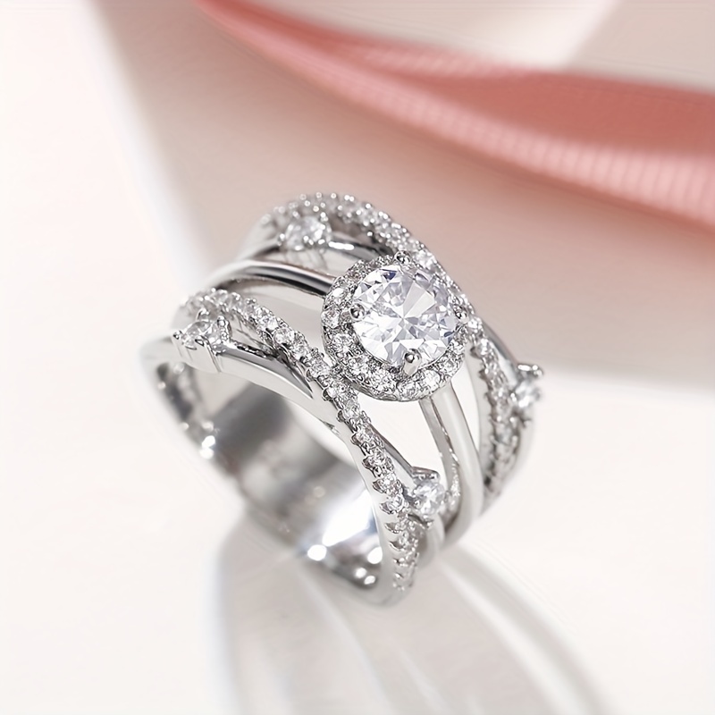 925 Silver Plated Zircon Ring For Women Engagement Party Jewelry